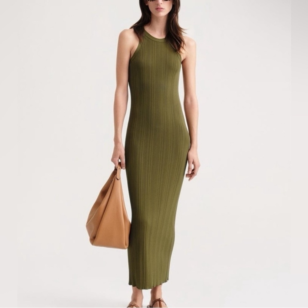 Toteme Khaki Green Ribbed Maxi Dress